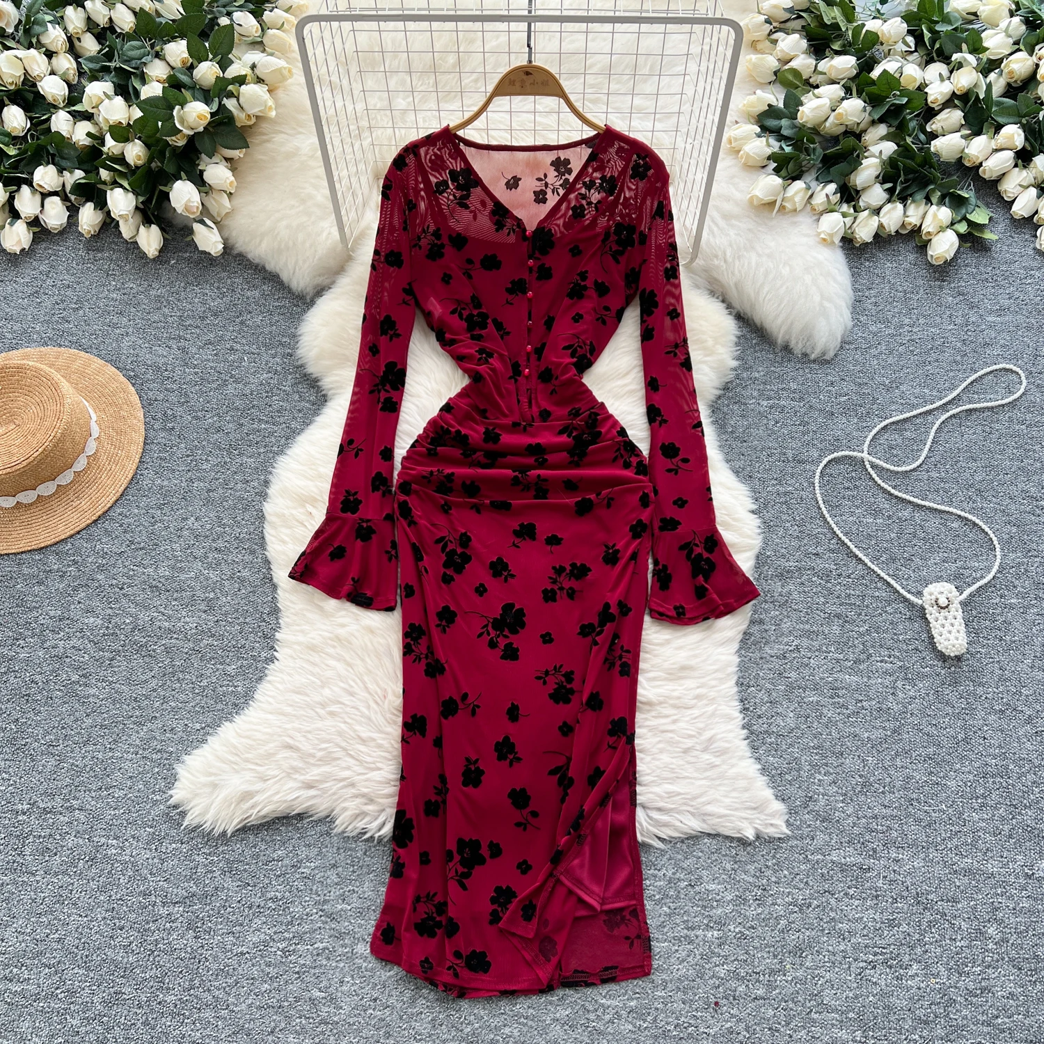 Elegant Single Breasted flare sleeve split print Dress Slim Party Club Vintage Dress Korean Fashion Women Clothes
Elegant Single Breasted flare sleeve split print Dress Slim Party Club Vintage Dress Korean Fashion Women Clothes