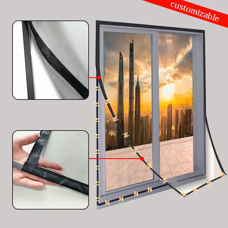Customizable black magnetic mesh window screen mosquito proof mesh, non perforated home curtains, simple invisible screen window
Customizable black magnetic mesh window screen mosquito proof mesh, non perforated home curtains, simple invisible screen window