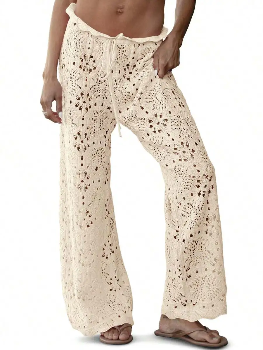 Women Crochet Beach Cover Up Pants Sheer Mesh Wide Leg Palazzo High Waist Adjustable Drawstring
Women Crochet Beach Cover Up Pants Sheer Mesh Wide Leg Palazzo High Waist Adjustable Drawstring