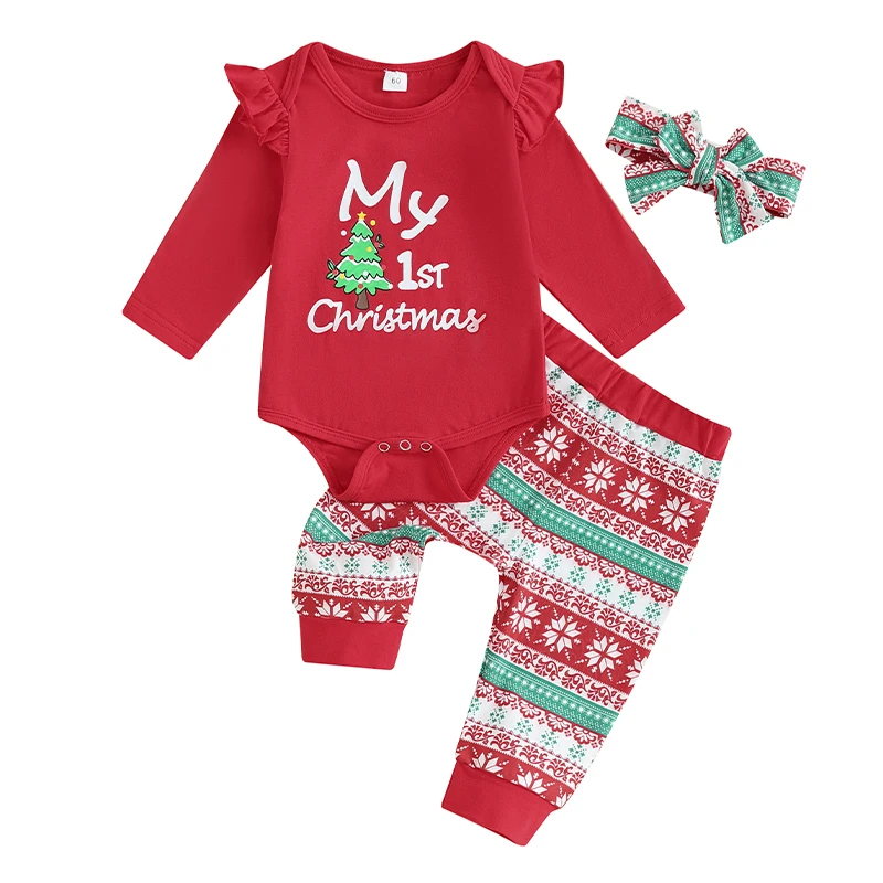 Baby Girls Christmas Outfits Long Sleeve Romper with Tree Snowflake Print Pants Headband Set Newborn Clothes
Baby Girls Christmas Outfits Long Sleeve Romper with Tree Snowflake Print Pants Headband Set Newborn Clothes
