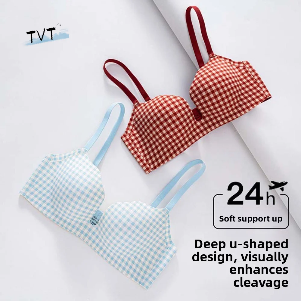 Traceless Plaid Wireless Bra Deep U Wave Edge Grid Pattern Push Up Underwear Shockproof Lingerie Brassiere for Women Yoga
Traceless Plaid Wireless Bra Deep U Wave Edge Grid Pattern Push Up Underwear Shockproof Lingerie Brassiere for Women Yoga