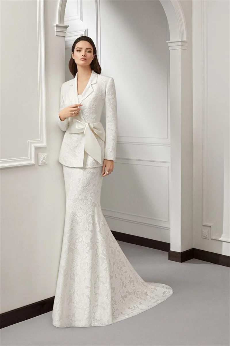 White Elegant Women Suit Skirt Set 2 Piece Lace Blazer+Prom Dress Office Lady Jacket Bow Customized Bridal Wedding Tuxedos Coat
White Elegant Women Suit Skirt Set 2 Piece Lace Blazer+Prom Dress Office Lady Jacket Bow Customized Bridal Wedding Tuxedos Coat