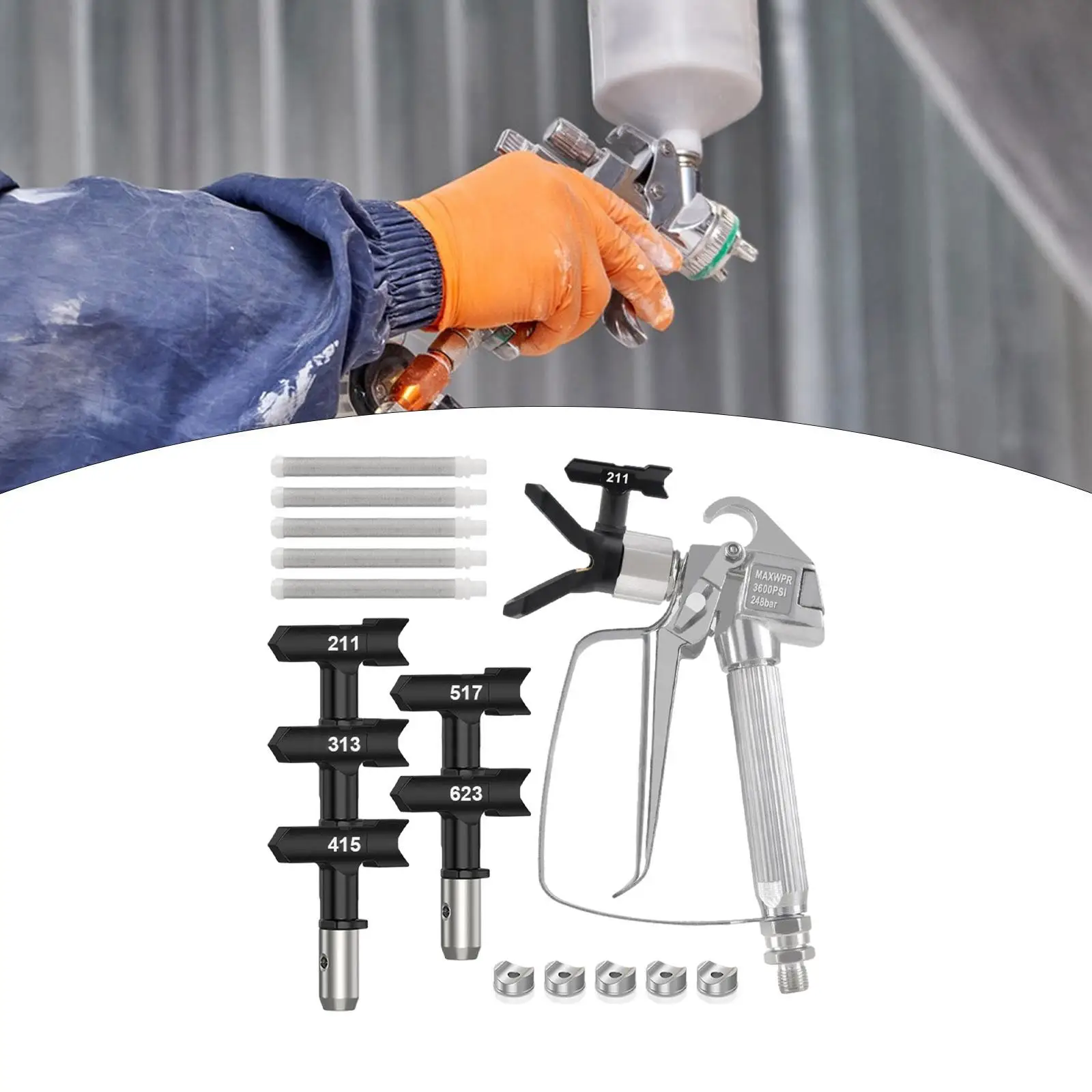 Комплект безвоздушного распылителя краски 211 313 415 517 623 с 5 насадками Профессиональные принадлежности для рисования для дома и промышленности
Комплект безвоздушного распылителя краски 211 313 415 517 623 с 5 насадками Профессиональные принадлежности для рисования для дома и промышленности