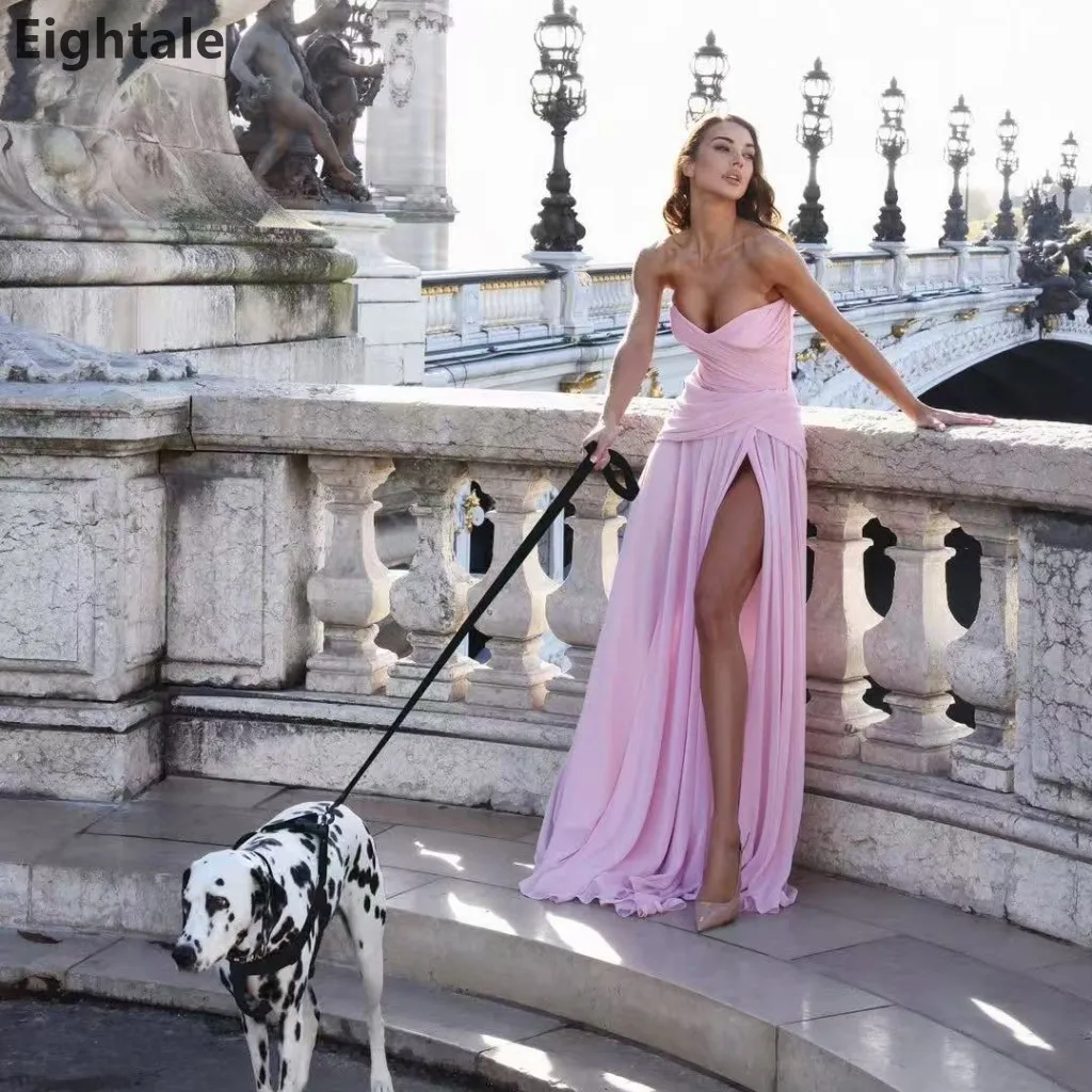 Eightale 2026 Pink Strapless Evening Dress Ruched Chiffon High Slit Floor Length Dubai Formal Party Gown Customized
Eightale 2026 Pink Strapless Evening Dress Ruched Chiffon High Slit Floor Length Dubai Formal Party Gown Customized
