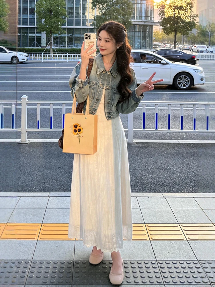 Spring New Arrival Fashionable Denim Jacket And Lace Halter Dress Set Anti-Aging Cute Style Long Sleeve Comfortable Lightweight
Spring New Arrival Fashionable Denim Jacket And Lace Halter Dress Set Anti-Aging Cute Style Long Sleeve Comfortable Lightweight