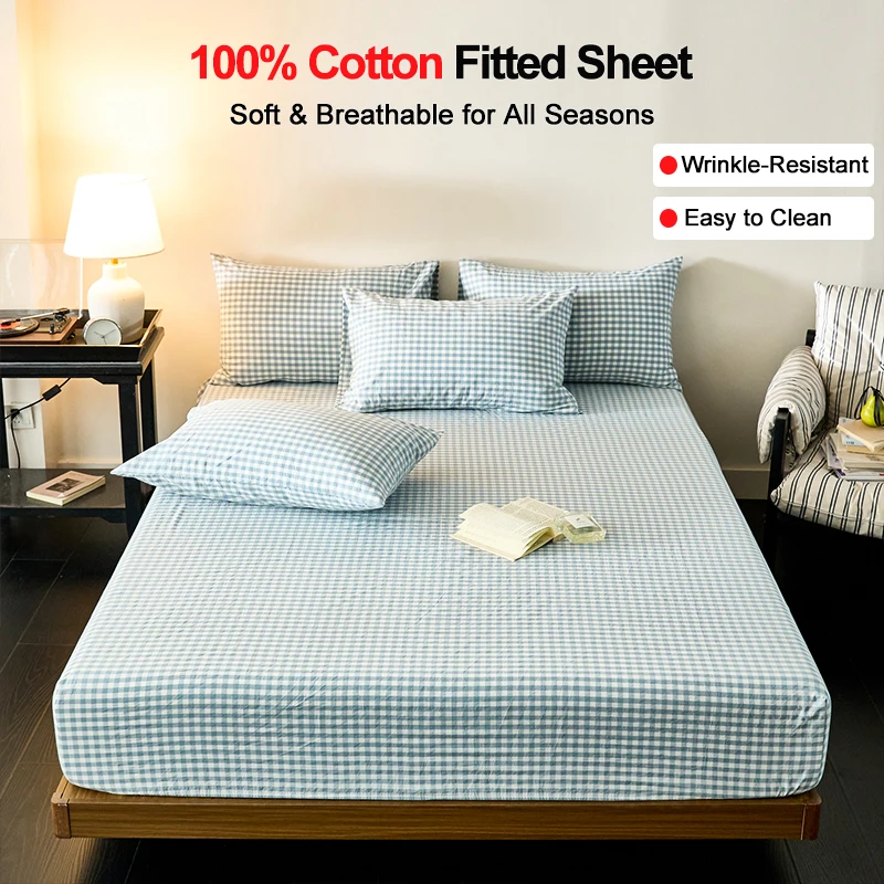 100% Washed Cotton Fitted Sheet, Light Blue Plaid Yarn-Dyed Bed Sheet with Deep Pocket, Soft Breathable Bedding Durable
100% Washed Cotton Fitted Sheet, Light Blue Plaid Yarn-Dyed Bed Sheet with Deep Pocket, Soft Breathable Bedding Durable