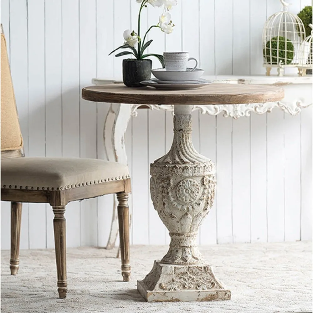 End Table w/Natural Wood Tabletop, Rustic Carved Side Table w/Urn-Shaped Base
End Table w/Natural Wood Tabletop, Rustic Carved Side Table w/Urn-Shaped Base