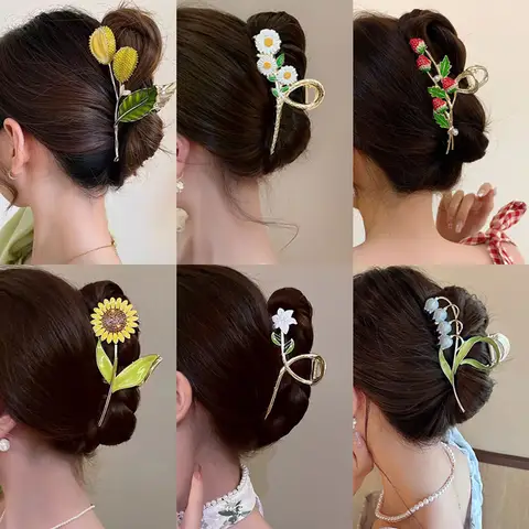 New Sweet Flower Durian Hair Claw Clip Ponytail Grab Hair Clips Shark Clip Woman Hairpins For Girl Hair Accessories Headdress