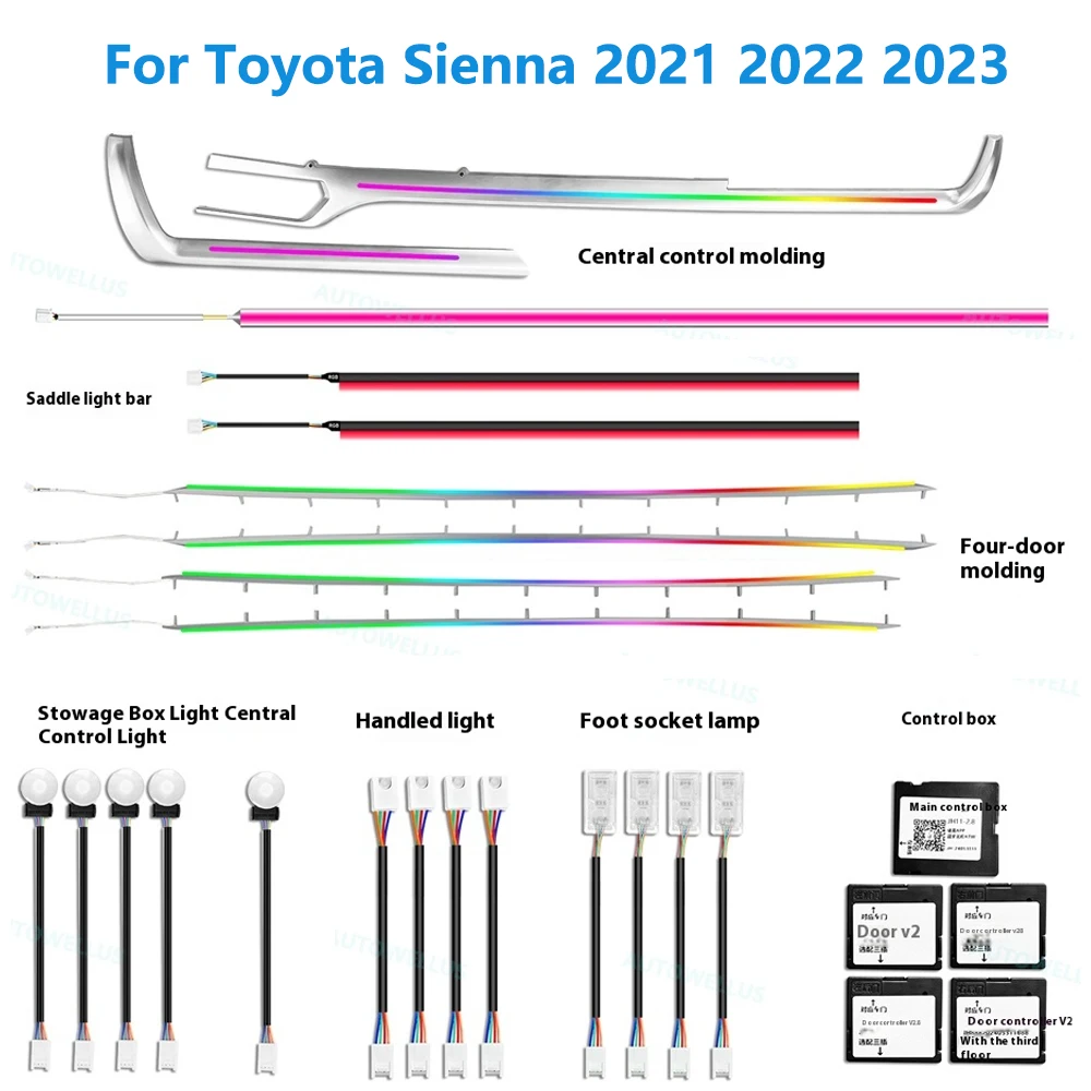 64 цвета с активным потоком атмосферного освещения, подходящего для Toyota Sienna 2021 2022 2023, сменная светодиодная лампа заднего двери, контурная лампа
64 цвета с активным потоком атмосферного освещения, подходящего для Toyota Sienna 2021 2022 2023, сменная светодиодная лампа заднего двери, контурная лампа