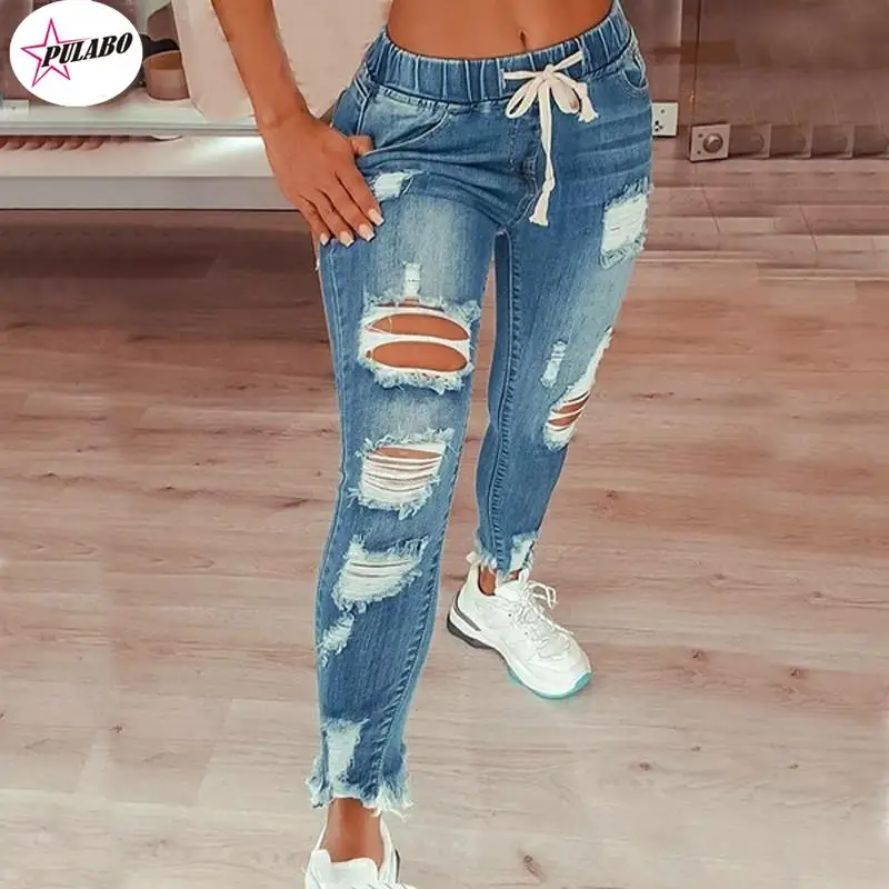 PULABO Drawstring Denim Jeans For Women Ripped Hole Stretch Jean Ladies Full Length Pencil Pants
PULABO Drawstring Denim Jeans For Women Ripped Hole Stretch Jean Ladies Full Length Pencil Pants