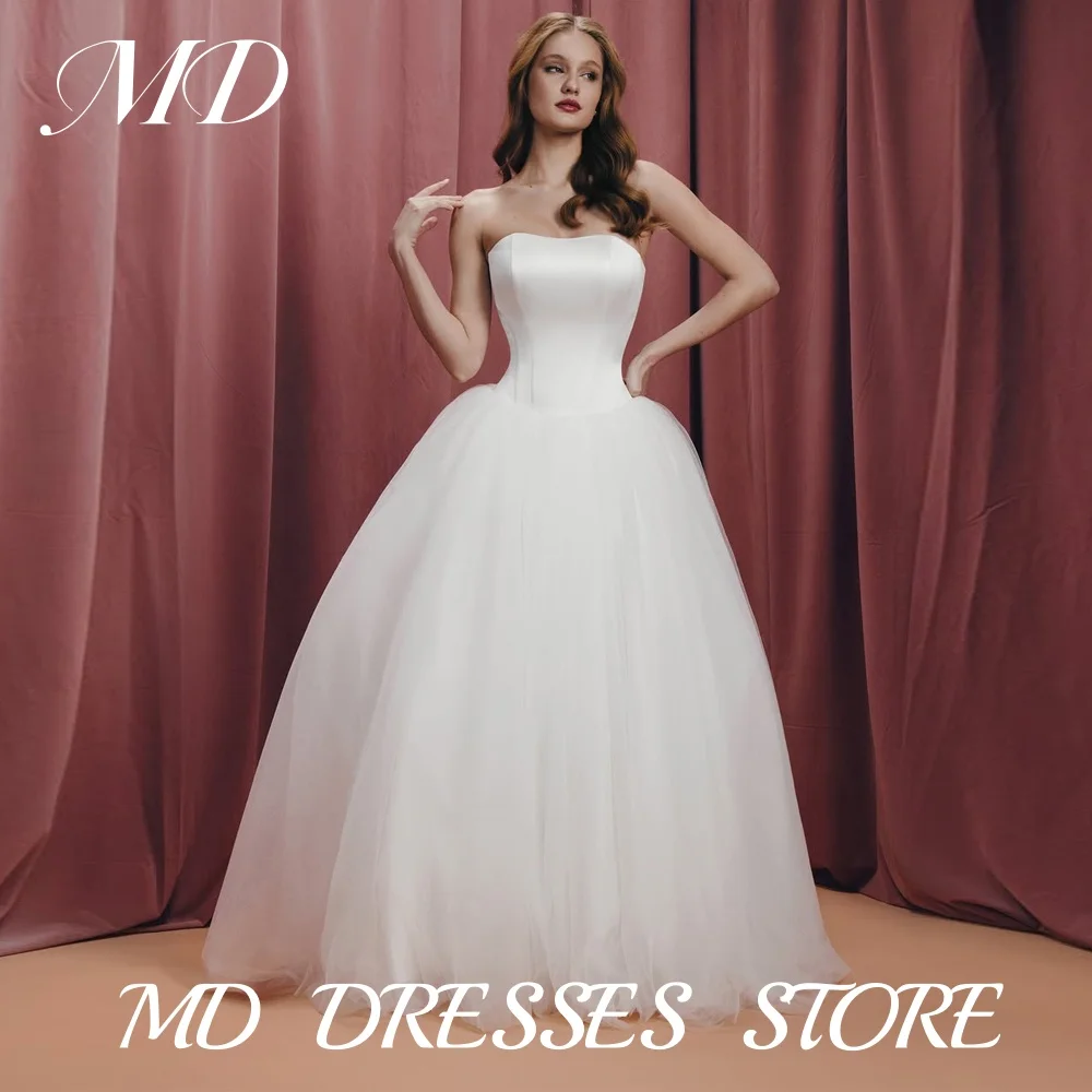 MD Elegant A-line Tulle Wedding Dresses Illusion Sleeveless Bridal Gown Floor-Length Ball Gown Vestido De Noiva Customized 2025 
MD Elegant A-line Tulle Wedding Dresses Illusion Sleeveless Bridal Gown Floor-Length Ball Gown Vestido De Noiva Customized 2025