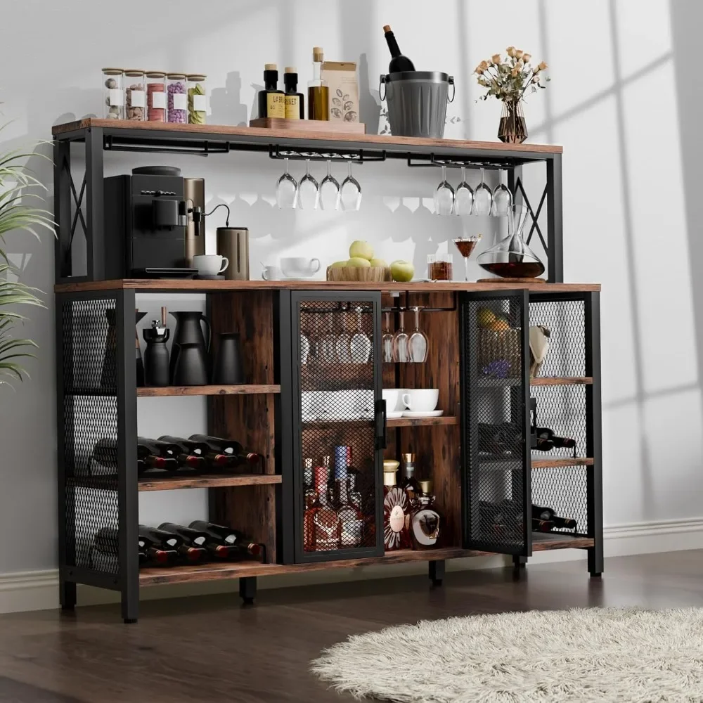 Bar Cabinet with Wine Rack and Glass Holder, 55 Inches Kitchen Sideboard Buffet Cabinet, for Liquor and Glasses cup 
Bar Cabinet with Wine Rack and Glass Holder, 55 Inches Kitchen Sideboard Buffet Cabinet, for Liquor and Glasses cup