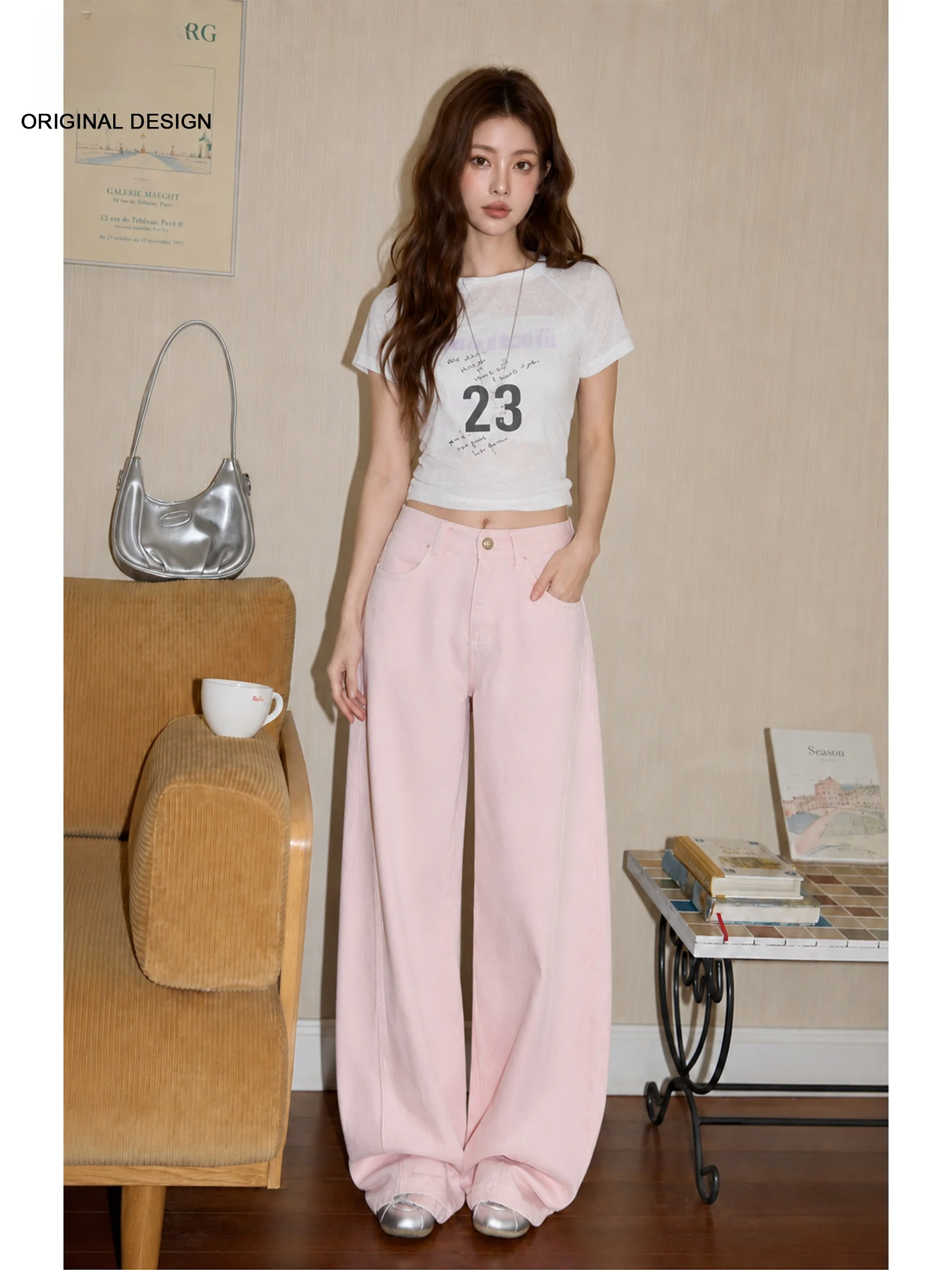 Sakura Pink High Waist Wide Leg Denim Jeans Women's Summer Loose Slimming Drapey Straight Floor-Length Pants
Sakura Pink High Waist Wide Leg Denim Jeans Women's Summer Loose Slimming Drapey Straight Floor-Length Pants