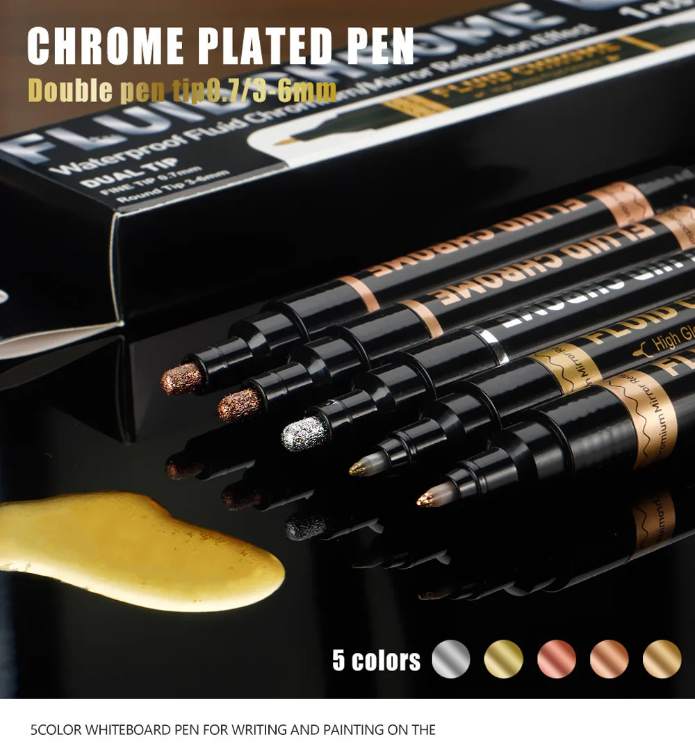 1/5Pcs Double Tip Chrome Mirror Marker Pen 0.7mm-5mm DIY Reflective Paint Pen Permanent Gold Silver Copper Marker Model Painting
1/5Pcs Double Tip Chrome Mirror Marker Pen 0.7mm-5mm DIY Reflective Paint Pen Permanent Gold Silver Copper Marker Model Painting