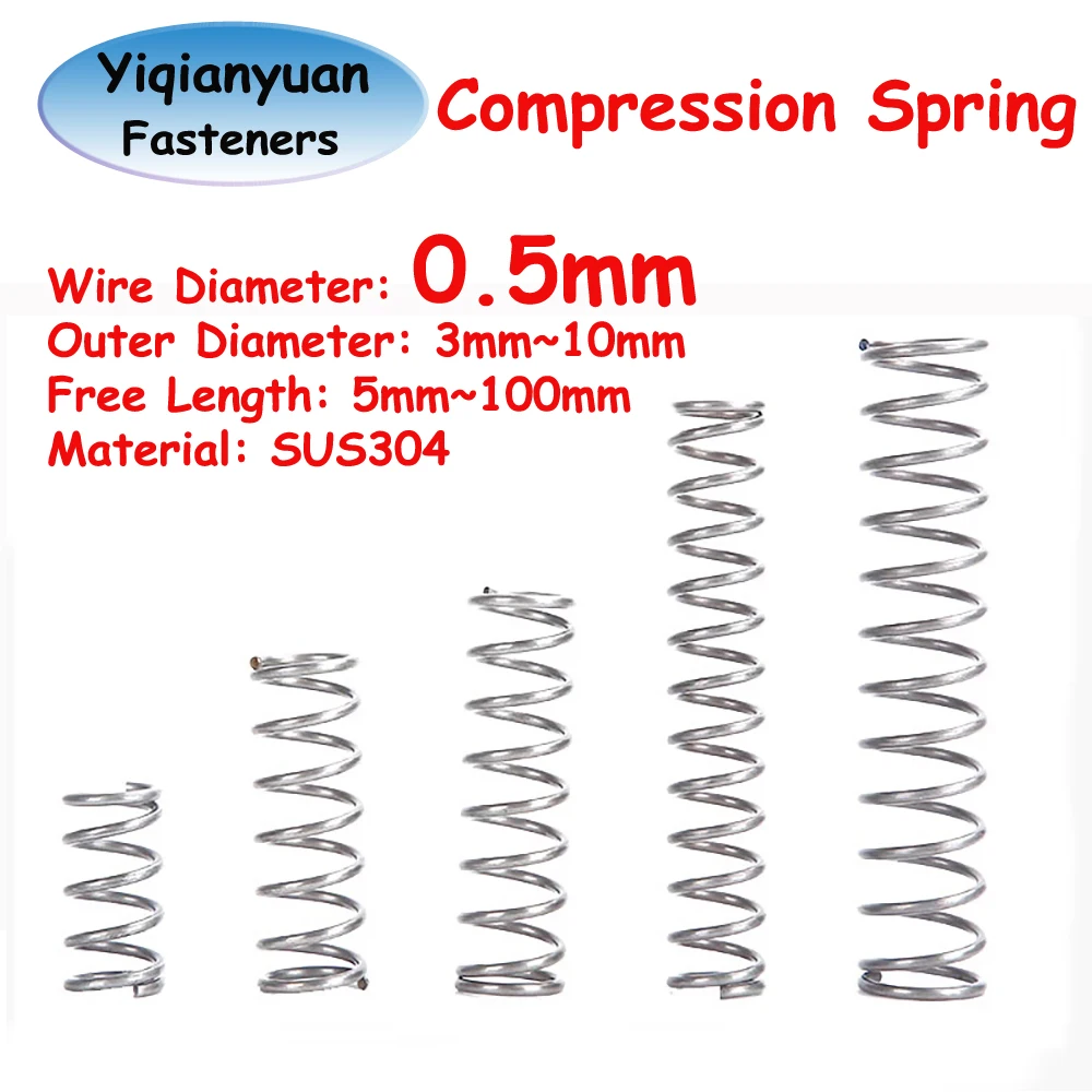 Yiqianyuan 5Pcs~10Pcs 0.5mm SUS304 Stainless Steel Cylidrical Coil Compression Spring Rotor Return Compressed Springs
Yiqianyuan 5Pcs~10Pcs 0.5mm SUS304 Stainless Steel Cylidrical Coil Compression Spring Rotor Return Compressed Springs
