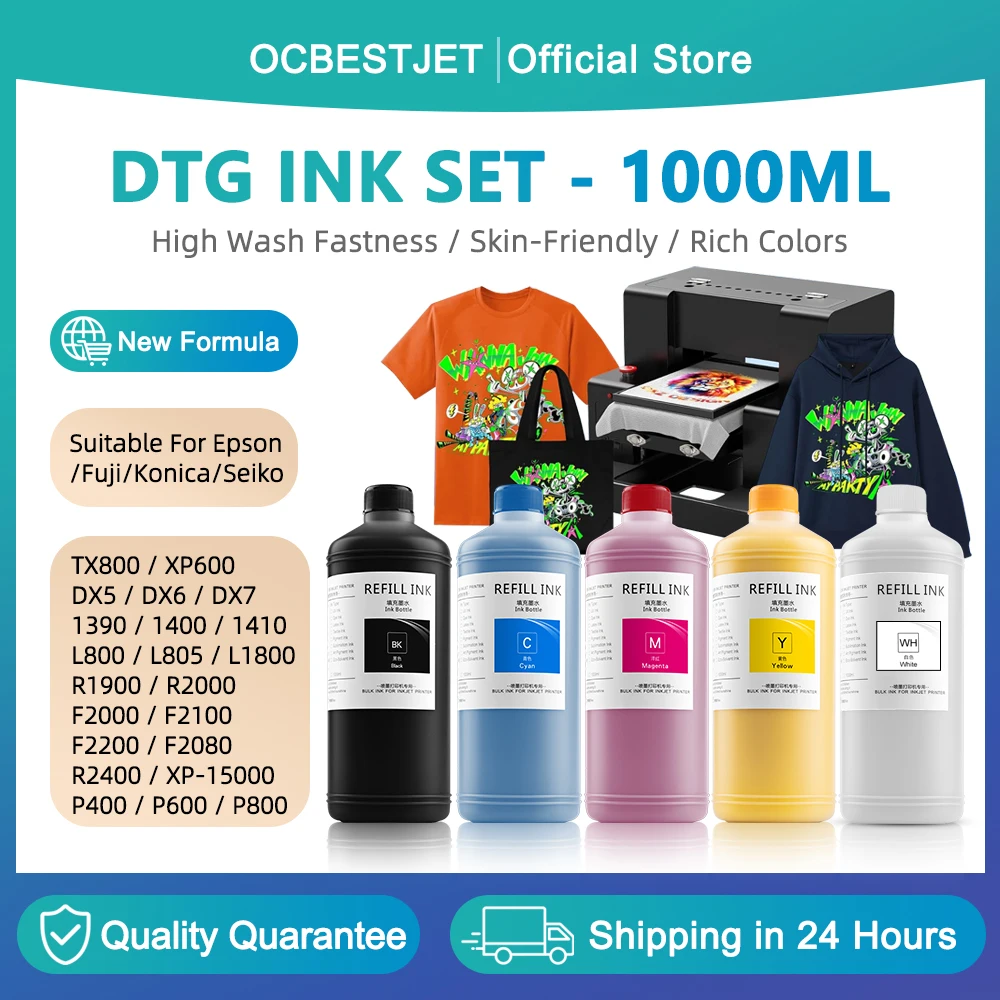 5Colors 1000ML DTG Ink Direct to Garment Printing Ink For XP600 TX800 1390 L800 L805 L1800 DX5 DX7 R1900 R2000 F2000 F2100 F2200
5Colors 1000ML DTG Ink Direct to Garment Printing Ink For XP600 TX800 1390 L800 L805 L1800 DX5 DX7 R1900 R2000 F2000 F2100 F2200