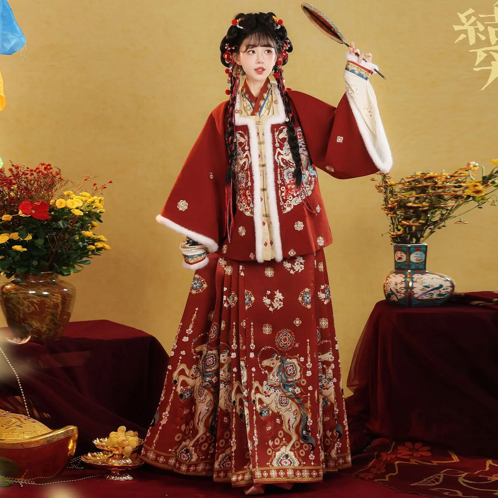 Hanfu female Ming Dynasty style horse-face skirt new Chinese style New Year clothes, with lining and thickening, daily suit
Hanfu female Ming Dynasty style horse-face skirt new Chinese style New Year clothes, with lining and thickening, daily suit