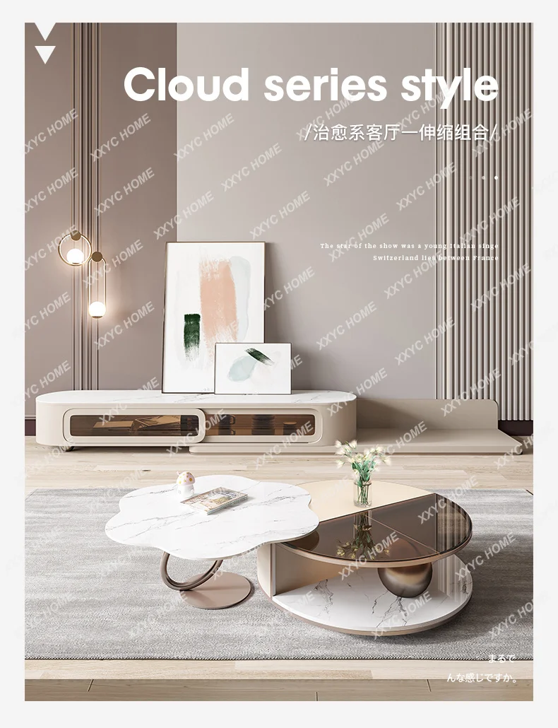 Light luxury rock slab petal coffee table TV cabinet telescopic modern simple creative round cream wind
Light luxury rock slab petal coffee table TV cabinet telescopic modern simple creative round cream wind