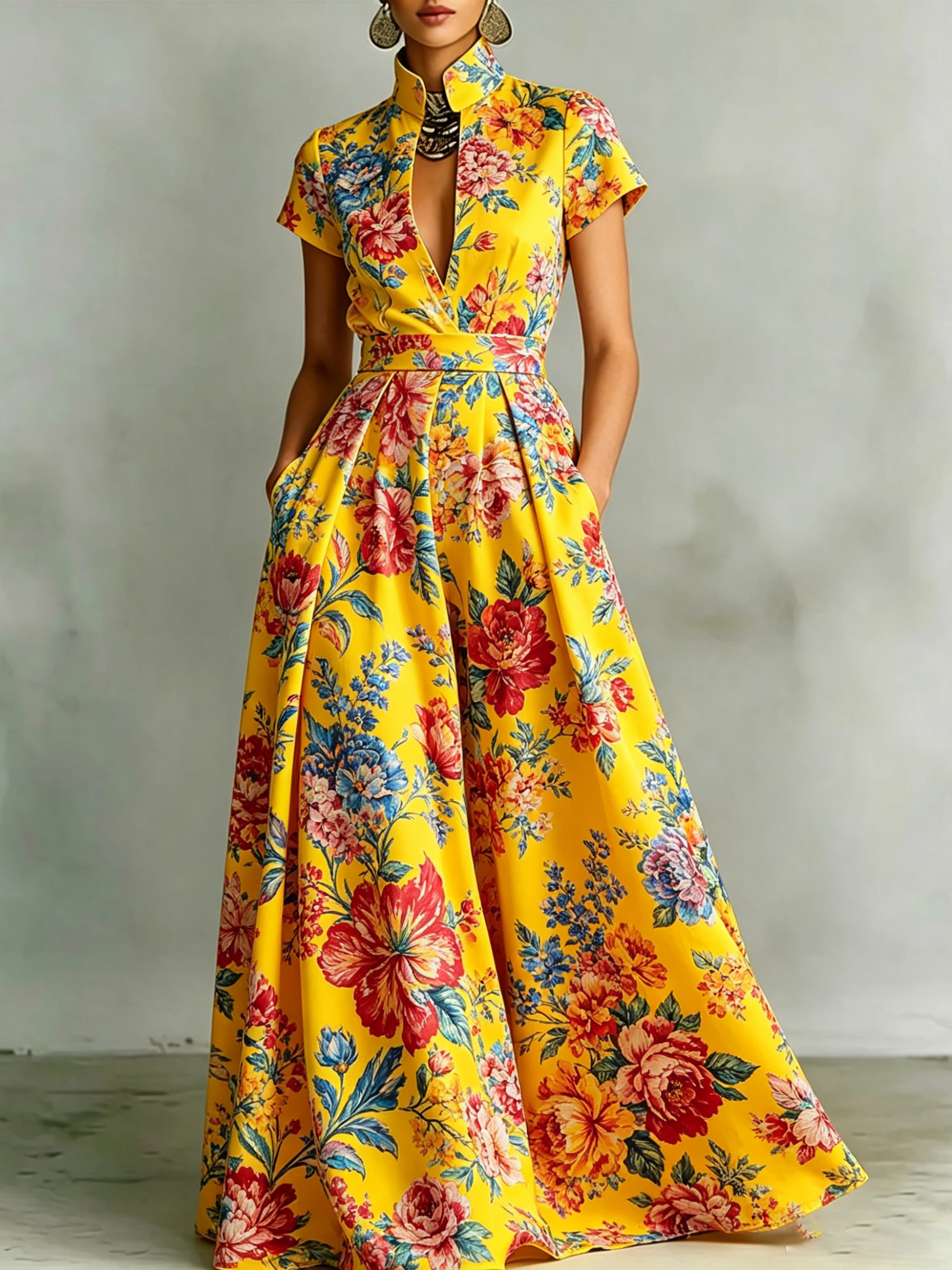 Fashion Women Floral Print Maxi Dress Stand Collar Short Sleeve High Waist Elegant Casual Holiday Daily Party Long Vestidos
Fashion Women Floral Print Maxi Dress Stand Collar Short Sleeve High Waist Elegant Casual Holiday Daily Party Long Vestidos
