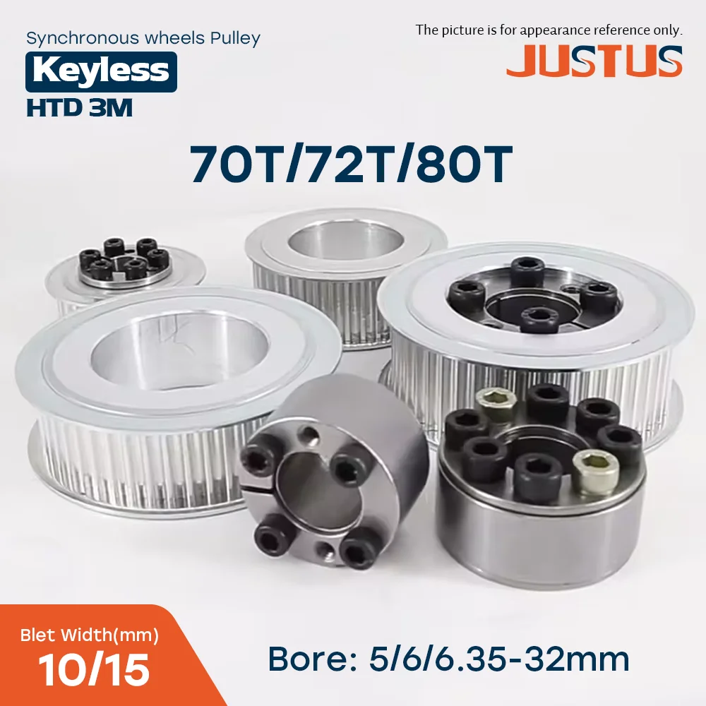 70T/72T/80 Teeth HTD 3M Timing Pulley Keyless Bushing Bore 5/6/6.35/8/9/10/11/12/14/15/16/17/18/19mm-32mm for Belt Width 10/15mm
70T/72T/80 Teeth HTD 3M Timing Pulley Keyless Bushing Bore 5/6/6.35/8/9/10/11/12/14/15/16/17/18/19mm-32mm for Belt Width 10/15mm