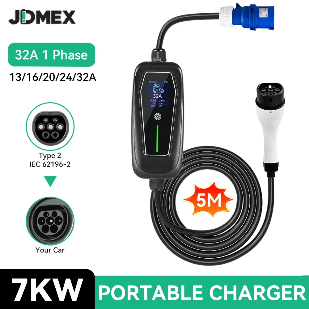 JDMEX 7KW EV Charger Type2 Car Charger Wallbox EVSE 32A 1Phase Fast Charging CEE Plug 5M Cable APP Control for Electric Vehicle
JDMEX 7KW EV Charger Type2 Car Charger Wallbox EVSE 32A 1Phase Fast Charging CEE Plug 5M Cable APP Control for Electric Vehicle