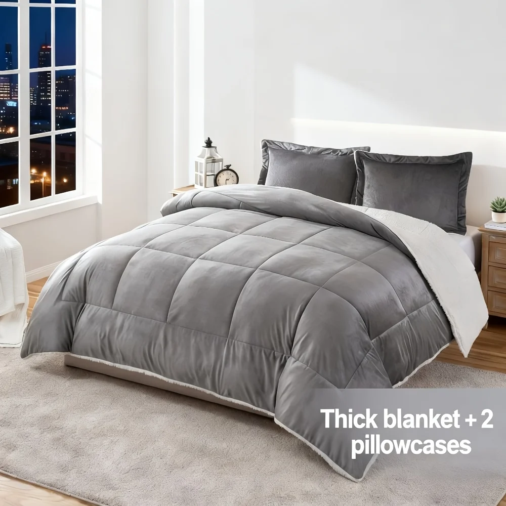 3pcs Thick Lambswool Duvet Cover Set - All Season Quilted Super Soft And Breathable, Square Stitched Solid Color Duvet Cover
3pcs Thick Lambswool Duvet Cover Set - All Season Quilted Super Soft And Breathable, Square Stitched Solid Color Duvet Cover