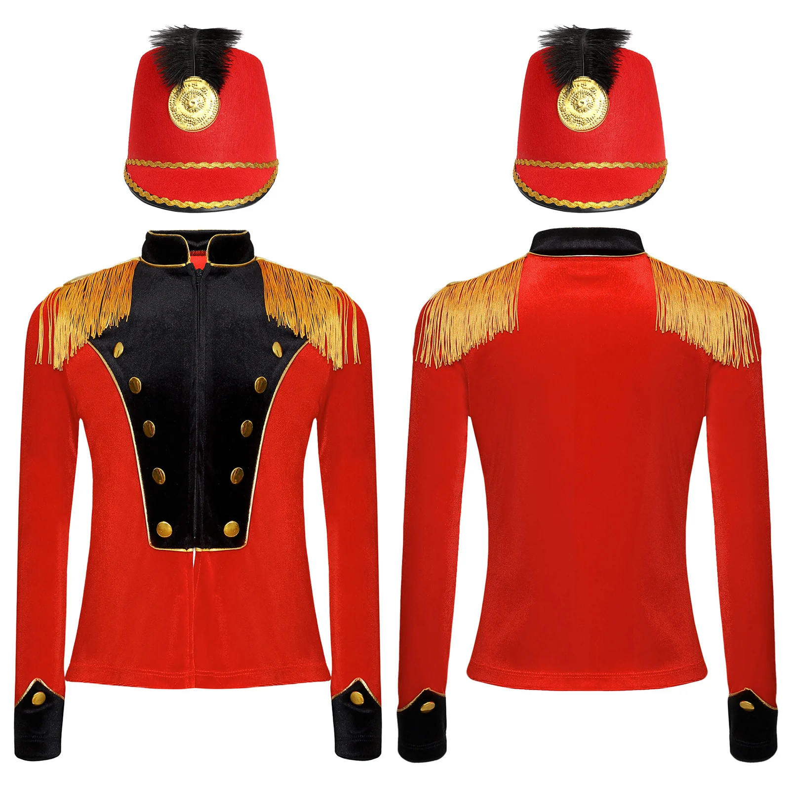 Kids Unisex Honor Guard Drum Major Majorette Costume Circus Jacket Long Sleeve Fringe Epaulet Jacket+Hat for Cosplay Performance
Kids Unisex Honor Guard Drum Major Majorette Costume Circus Jacket Long Sleeve Fringe Epaulet Jacket+Hat for Cosplay Performance