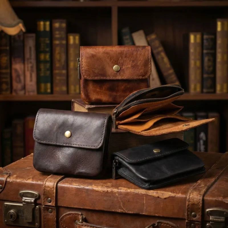 Vintage Distressed Cow Leather Card Holder, Retro Zipper Coin Purses with Snap Closure, Durable EDC Change Pouch for Men
Vintage Distressed Cow Leather Card Holder, Retro Zipper Coin Purses with Snap Closure, Durable EDC Change Pouch for Men
