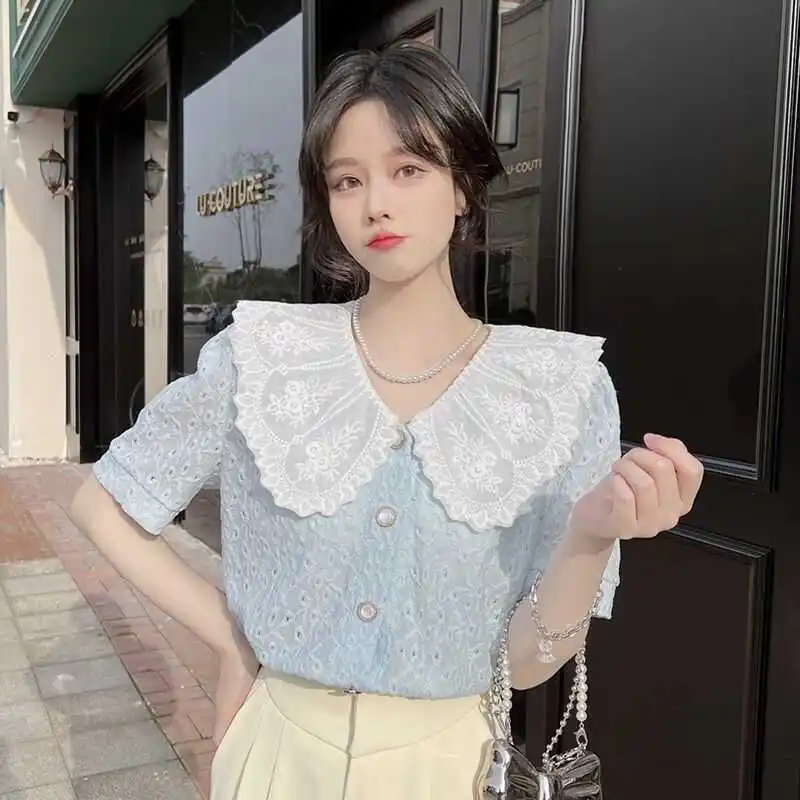 Sweet Doll Collar Hollow out ort Sve Women's irt Faionable Summer New Sle Gentle Unique Top Korean Loose Fit Pure ...
Sweet Doll Collar Hollow out ort Sve Women's irt Faionable Summer New Sle Gentle Unique Top Korean Loose Fit Pure ...