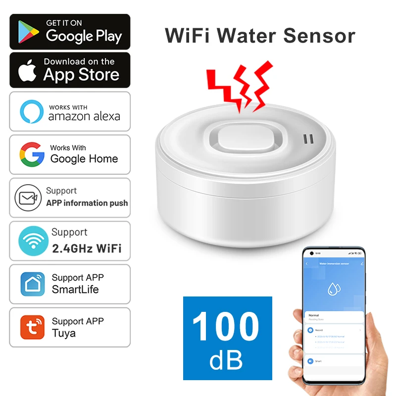 Tuya WiFi Water Leak Detector 100dB High-Volume Alarm, Real-Time APP Alert, Easy Setup, Home Safety, Works with Alexa Smart Life
Tuya WiFi Water Leak Detector 100dB High-Volume Alarm, Real-Time APP Alert, Easy Setup, Home Safety, Works with Alexa Smart Life