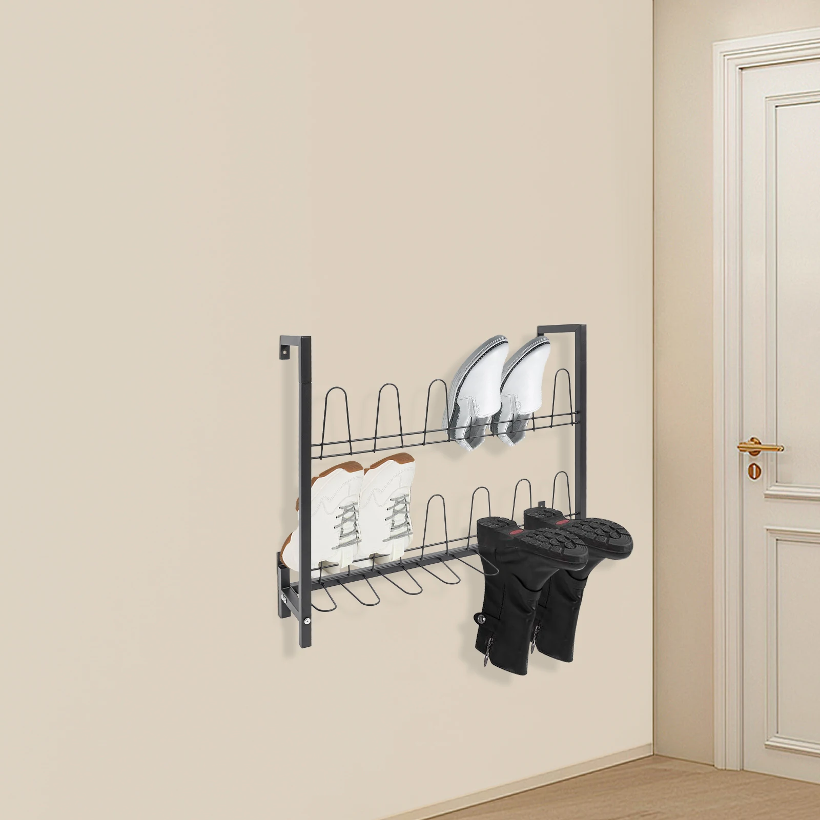 Настенная 3-ярусная подвесная полка для обуви из черного железа 73*15*60 см с 9 двойными крючками (на 44 фунта), экономящая место
Настенная 3-ярусная подвесная полка для обуви из черного железа 73*15*60 см с 9 двойными крючками (на 44 фунта), экономящая место