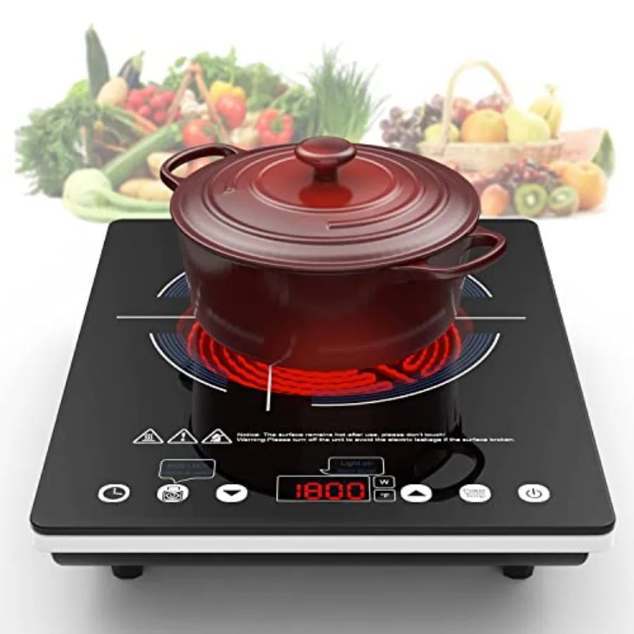 Electric Cooktop110V Electric Stove Top Single Burner LED Touch Control 9 Power Levels Lock andTimer Overheat Protection 1800W
Electric Cooktop110V Electric Stove Top Single Burner LED Touch Control 9 Power Levels Lock andTimer Overheat Protection 1800W