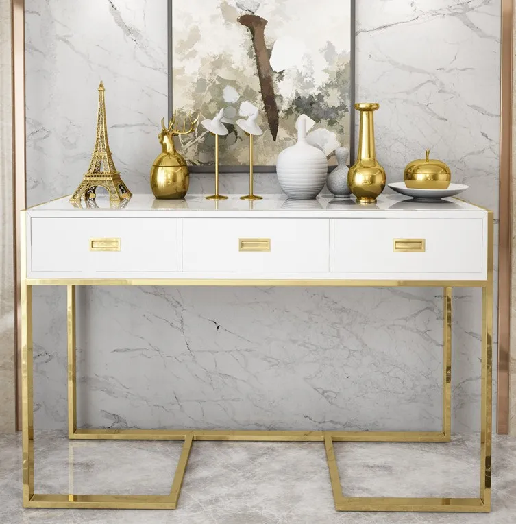 !@Modern Furniture Stainless Steel Leg Vanity Table 3 Drawers Wooden Console Tables Hallway for Home Hotel
!@Modern Furniture Stainless Steel Leg Vanity Table 3 Drawers Wooden Console Tables Hallway for Home Hotel