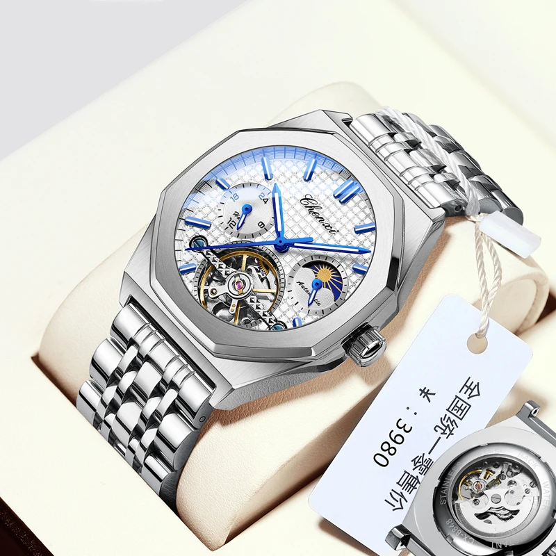 Новые высококачественные часы с турбийоном, модные водонепроницаемые светящиеся механические часы с фазой Луны, мужские кожаные роскошные автоматические наручные часы
Новые высококачественные часы с турбийоном, модные водонепроницаемые светящиеся механические часы с фазой Луны, мужские кожаные роскошные автоматические наручные часы