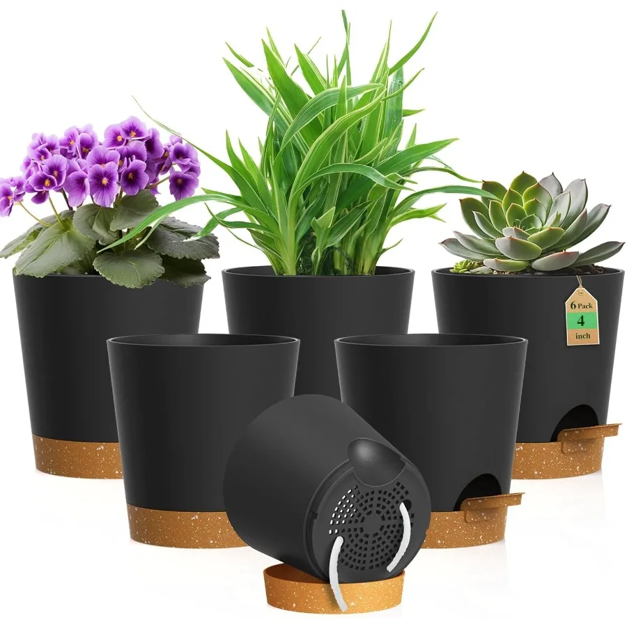 4 inch Self Watering Pots for Indoor Outdoor Plants 6 Pack Plastic Flower Planters with Drainage Holes and Removable Saucers Pl
4 inch Self Watering Pots for Indoor Outdoor Plants 6 Pack Plastic Flower Planters with Drainage Holes and Removable Saucers Pl