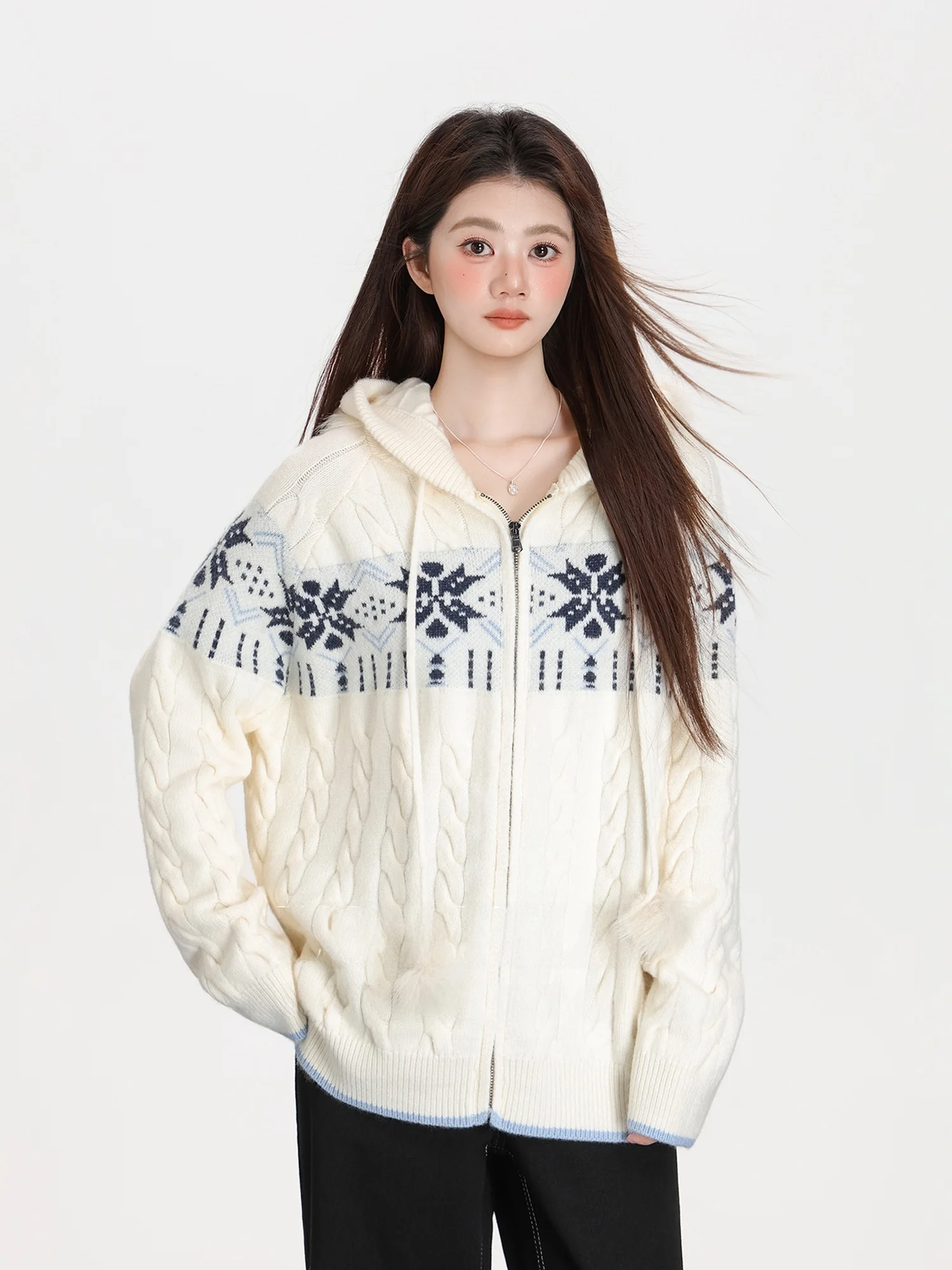 Retro Fair Isle Zipper Knitted Hat Women's Loose Lazy Hoodie Cardigan Spring New Sle Casual Comfortable Long Sve Sweater
Retro Fair Isle Zipper Knitted Hat Women's Loose Lazy Hoodie Cardigan Spring New Sle Casual Comfortable Long Sve Sweater