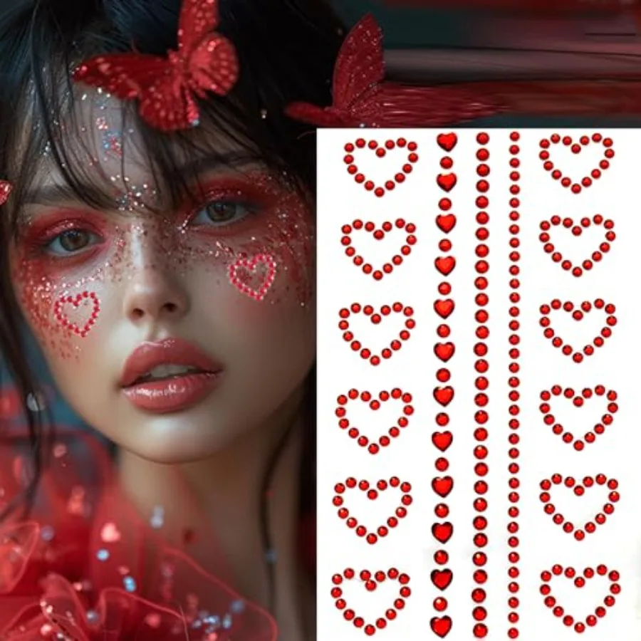 Valentine's Day Face Jewelry Body Face Rhinestone Temporary Tattoo Sticker Set Red Heart Face Gems for Women Girls Festive Face
Valentine's Day Face Jewelry Body Face Rhinestone Temporary Tattoo Sticker Set Red Heart Face Gems for Women Girls Festive Face