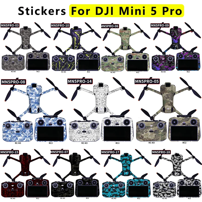 For DJI Mini 5Pro Drone Stickers RC 2/RC-N3 Remote Control Decals PVC Protective Film For MINI 5 PRO Anti-scratch Skin Accessory