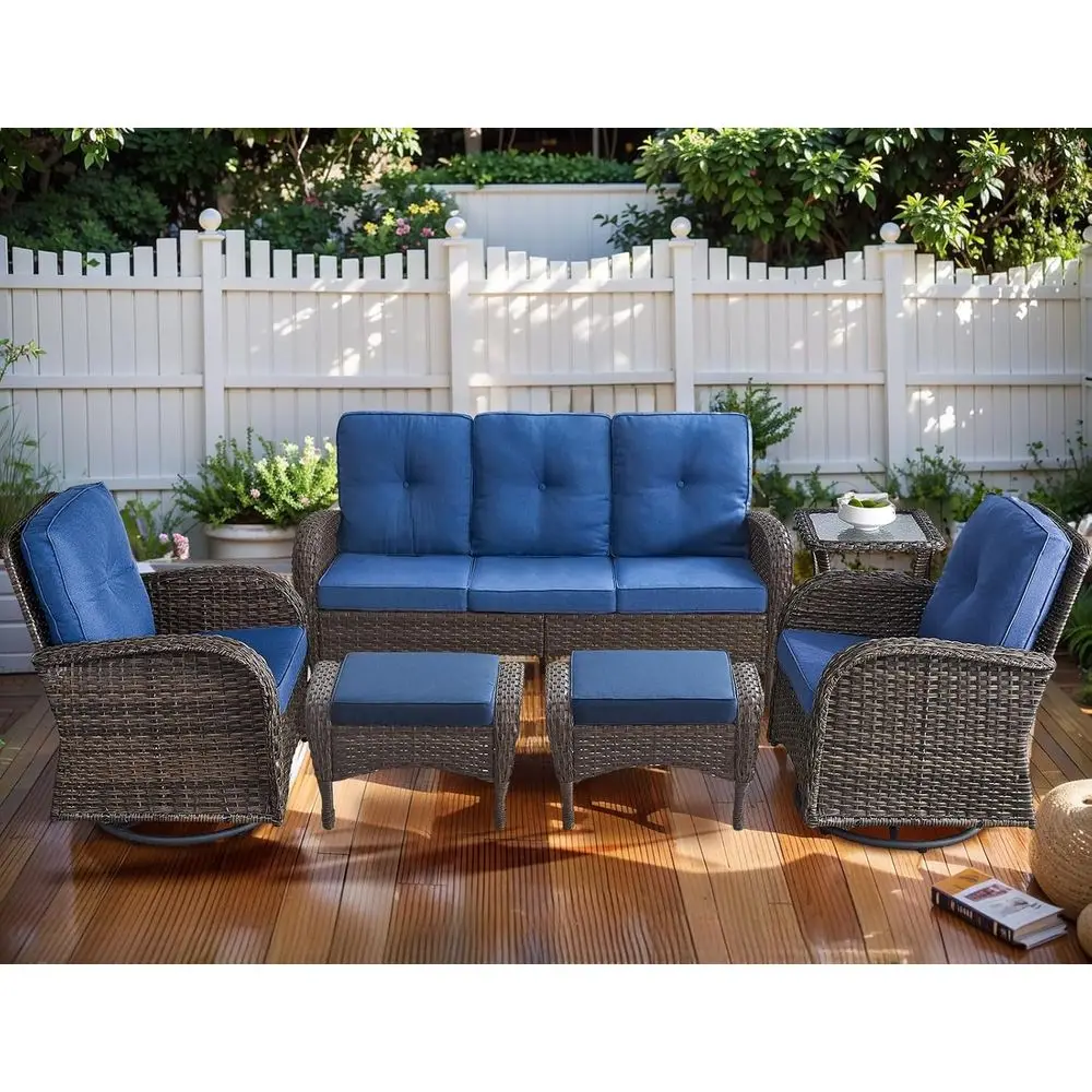 6-Piece Outdoor Wicker Furniture Set: Weather-Resistant Rattan Swivel Rocker Chairs, Couch, Ottomans for Patio, Deck, or Poolsid
6-Piece Outdoor Wicker Furniture Set: Weather-Resistant Rattan Swivel Rocker Chairs, Couch, Ottomans for Patio, Deck, or Poolsid