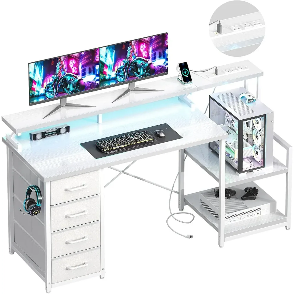 ODK 55 Inch Computer Gaming Desk with Power Outlets & 4 Drawers, Home Office Desk with Monitor Stand & Printer Shelves, White
ODK 55 Inch Computer Gaming Desk with Power Outlets & 4 Drawers, Home Office Desk with Monitor Stand & Printer Shelves, White