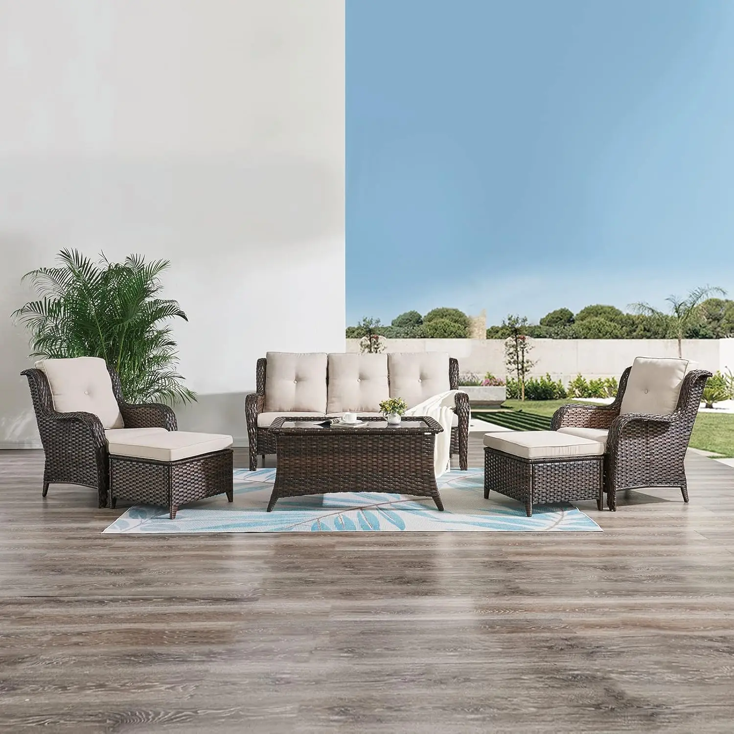 Outdoor Furniture 6 Pieces Patio Furniture Set Wicker Outdoor Sectional Sofa With 2 Patio Chairs,Ottomans,Coffee, Customized
Outdoor Furniture 6 Pieces Patio Furniture Set Wicker Outdoor Sectional Sofa With 2 Patio Chairs,Ottomans,Coffee, Customized