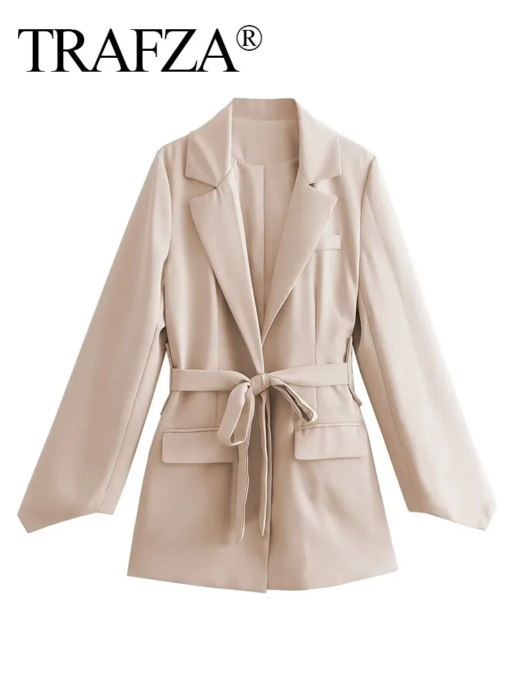 TRAFZA Autumn Female Fashion Turn Down Collar Long Sleeve Pocket Lace-up Waist Slim Solid Color Elegant Street Style Suit Coat
TRAFZA Autumn Female Fashion Turn Down Collar Long Sleeve Pocket Lace-up Waist Slim Solid Color Elegant Street Style Suit Coat