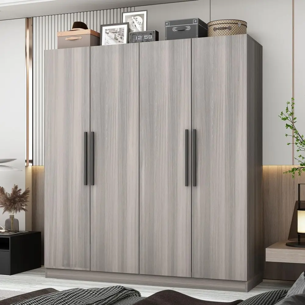 Grey Wood-Grain 4-Door Wardrobe with Storage Shelves & Hanging Rod, 63W x 18.9D x 69.7H
Grey Wood-Grain 4-Door Wardrobe with Storage Shelves & Hanging Rod, 63W x 18.9D x 69.7H