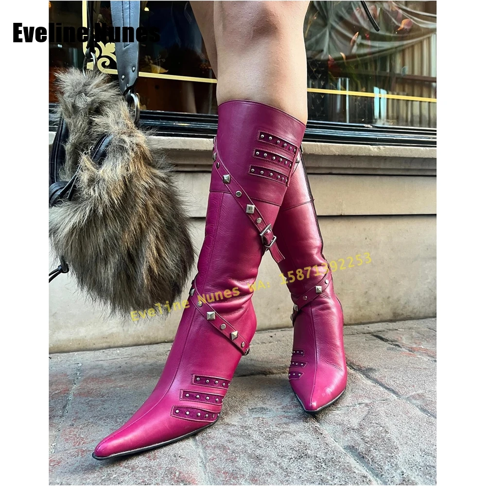 Magenta Belt Buckle Rivet Sexy Fashion Boots Pointed Toe Stiletto Patchwork Street Style Spicy Girl Knee High Boots 2025 Spring
Magenta Belt Buckle Rivet Sexy Fashion Boots Pointed Toe Stiletto Patchwork Street Style Spicy Girl Knee High Boots 2025 Spring