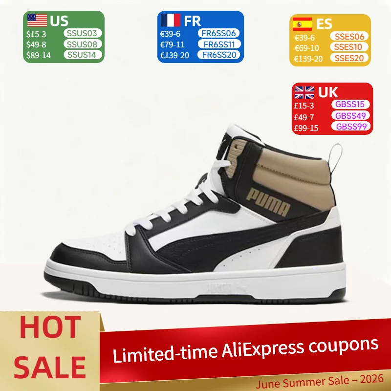 Puma Rebound V6: Comfortable, Thin-Soled, Durable, Lightweight, Non-Slip High-Top Sneakers (Unisex) in Black and White 392326-22
Puma Rebound V6: Comfortable, Thin-Soled, Durable, Lightweight, Non-Slip High-Top Sneakers (Unisex) in Black and White 392326-22