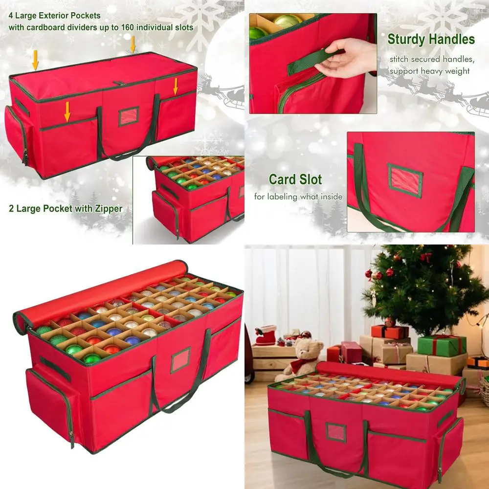 Large Christmas Ornament Storage Box with Adjustable Dividers and 6 Pockets for 160 Ornaments, Ideal for Holiday Decorations, To
Large Christmas Ornament Storage Box with Adjustable Dividers and 6 Pockets for 160 Ornaments, Ideal for Holiday Decorations, To