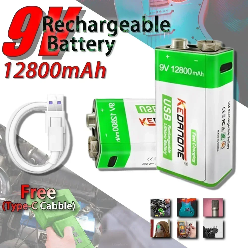 9V Rechargeable Battery 12800mAh 6F22 Micro USB 9v Li-ion Lithium Batteries for Multimeter Microphone Toy Remote Control KTV
9V Rechargeable Battery 12800mAh 6F22 Micro USB 9v Li-ion Lithium Batteries for Multimeter Microphone Toy Remote Control KTV