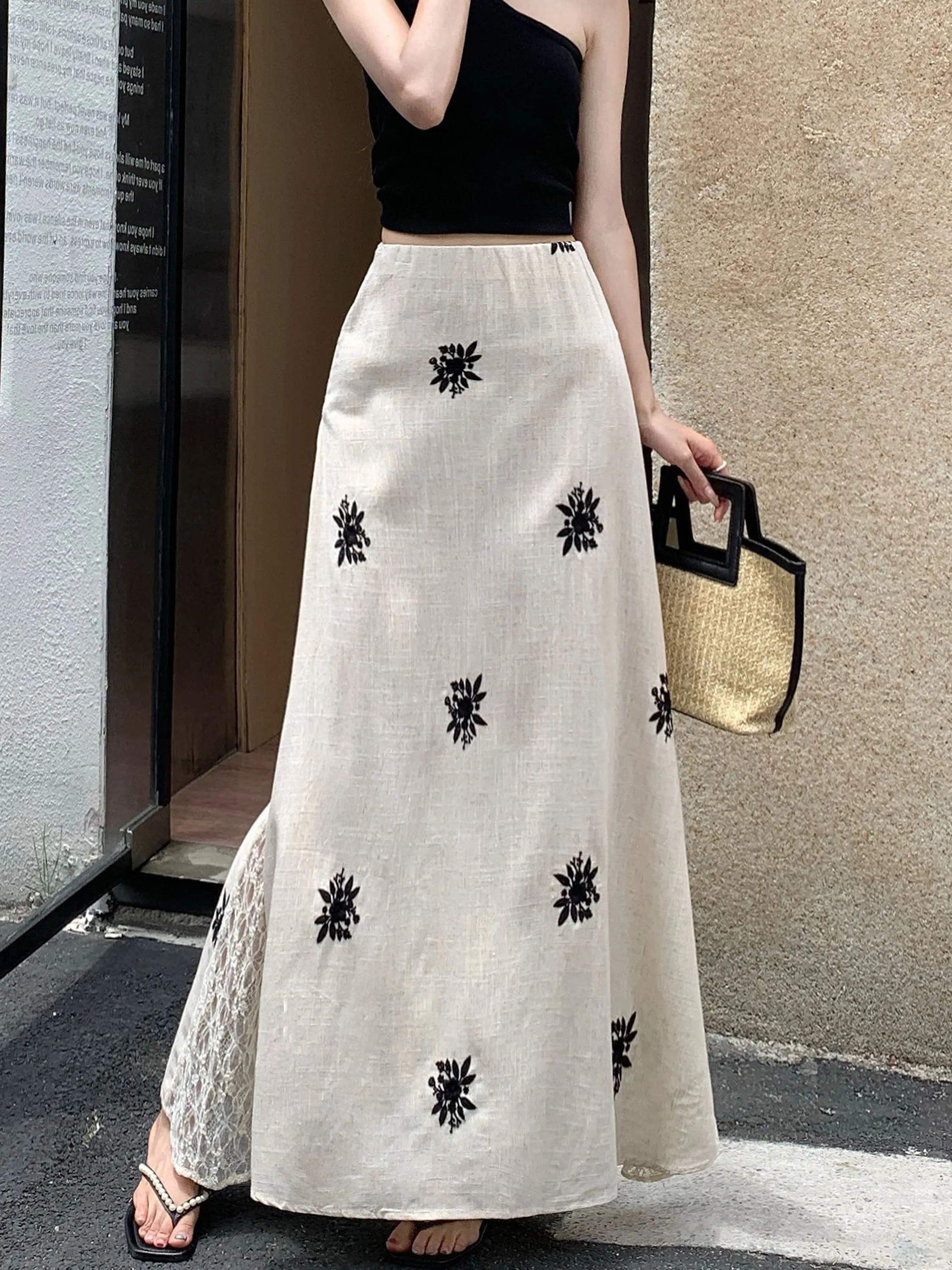 High Waist Lace Patchwork Embroidered Cotton Linen A-Line Fish Tail Long Skirt Women Summer Slimming Casual Thin Skirt
High Waist Lace Patchwork Embroidered Cotton Linen A-Line Fish Tail Long Skirt Women Summer Slimming Casual Thin Skirt