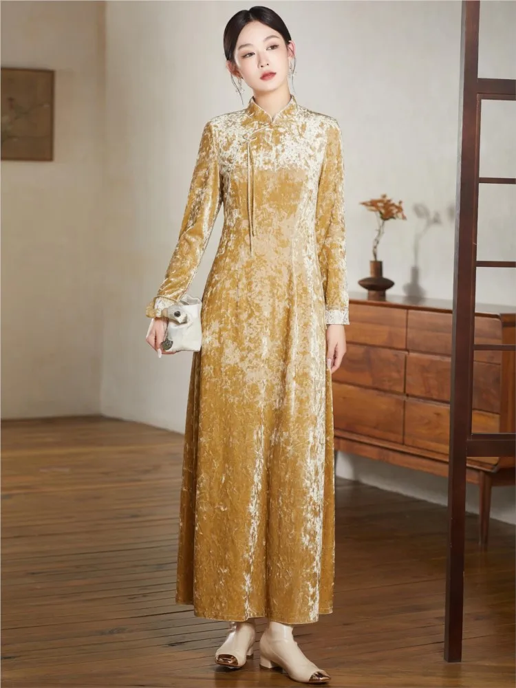 New Chinese-style dress light national style women's wear velvet cheongsam Zen tea for women
New Chinese-style dress light national style women's wear velvet cheongsam Zen tea for women