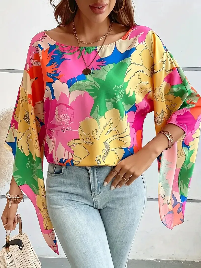 Floral print round neck shirt, elegant ruffled long sleeve shirt, summer breathable casual T-shirt, fashionable irregular sleeve
Floral print round neck shirt, elegant ruffled long sleeve shirt, summer breathable casual T-shirt, fashionable irregular sleeve